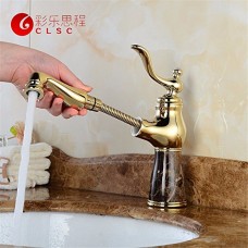 LYTOR contemporary Solid Brass Gold Marble pull-out spout head Bathroom Hot and Cold Kitchen Sink Mixer Tap Bathroom Basin Mixer Tap Bathroom Sink Faucet - B07FKQVRZ7